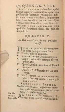 Quaestio X. De Dei aeternitate, in sex articulos divisa.