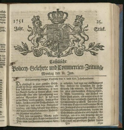 25. Stueck, Montag den 21. Jun. 1751