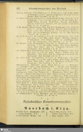 Einwohnerverzeichnis : Alphabetisches Einwohnerverzeichnis von Auerbach i. Erzg.