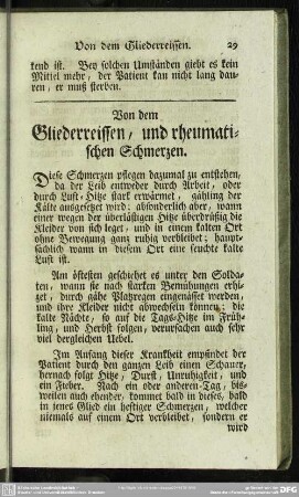 Von dem Gliederreissen, und rheumatischen Schmerzen