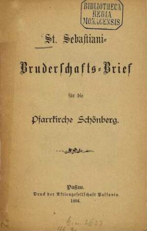 St. Sebastiani-Bruderschafts-Brief für die Pfarrkirche Schönberg
