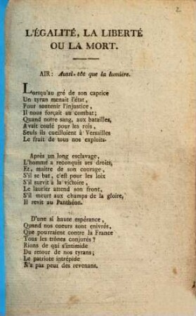 L' Egalitè, La Liberté Ou La Mort