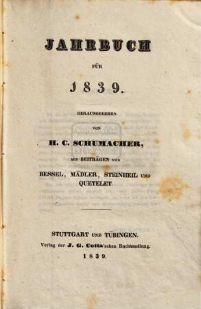 Jahrbuch : für .... 1839