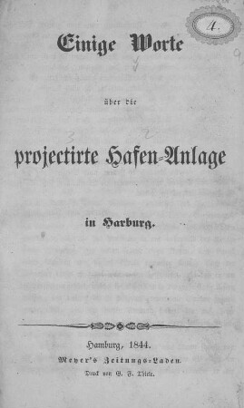 Einige Worte über die projectirte Hafen-Anlage in Harburg