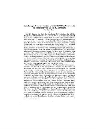 XII. Kongreß der Deutschen Gesellschaft für Psychologie in Hamburg von 12. bis 16. April 1931