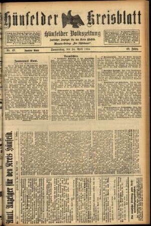 Zweite Ausgabe vom Donnerstag, den 24. April 1924.
