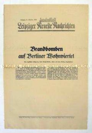 Sonderblatt der "Leipziger Neuesten Nachrichten" über einen britischen Luftangriff auf Berlin