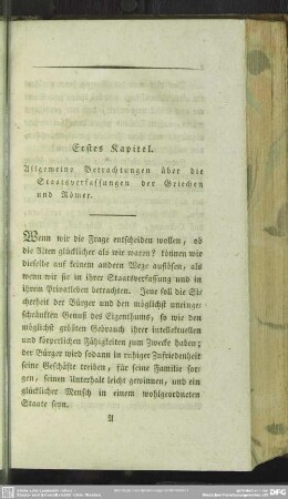 Erstes Kapitel. Allgemeine Betrachtungen über die Staatsverfassungen der Griechen und Römer