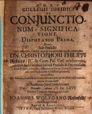 Collegii iur. de coniunctionum significatione disp. I.
