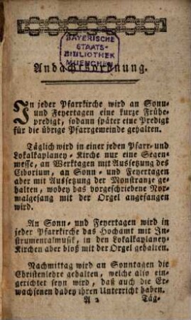 Künftige Gottesdiensts- und Andachts-Ordnung für Innsbruck