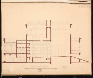 Theater, Berlin Schinkelwettbewerb 1861: Längsschnitt; Maßstabsleiste