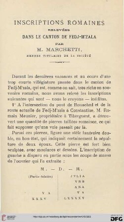 Sér. 5: Inscriptions romaines relevées dans le canton de Fedj-M'zala