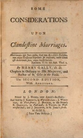Some considerations upon clandestine marriages