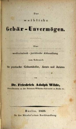 Das weibliche Gebär-Unvermögen