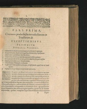 Pars Prima. Continens praeludia seu introductionem in Tractatum de Exceptionibus.