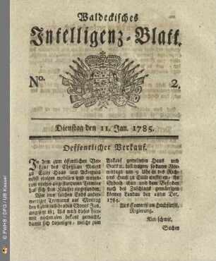 No. 2, Dienstag den 11. Jan. 1785