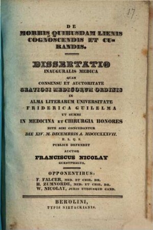 De morbis quibusdam lienis cognoscendis et curandis : diss. inaug. med.