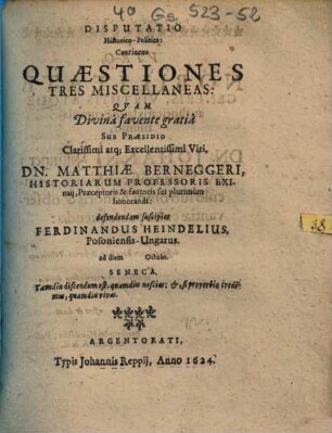 Disputatio Historico-Politica: Continens Quaestiones Tres Miscellaneas