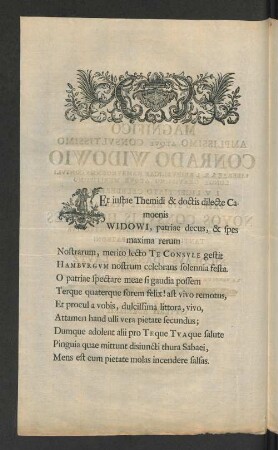 [Viro Magnifico Amplissimo Atqve Consvltissimo Conrado Widowio Liberae S. R. I. Reipvblicae Hambvrgenesis Consvli ... ]