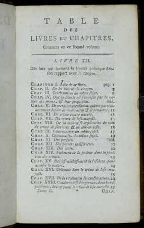 Table Des Livres Et Chapitres, contenus en ce second volume