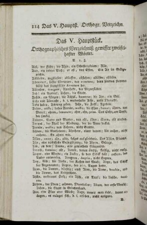 Das V. Hauptstück. Orthographisches Verzeichniß gewisser zweifelhafter Wörter