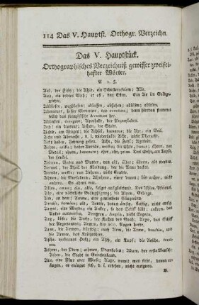 Das V. Hauptstück. Orthographisches Verzeichniß gewisser zweifelhafter Wörter