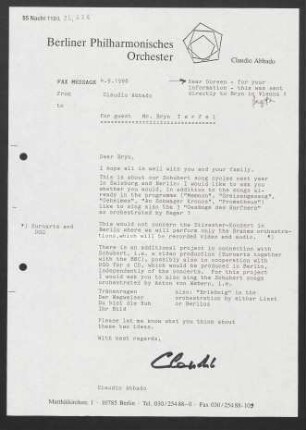 Brief an Bryn Terfel, 04.09.1996