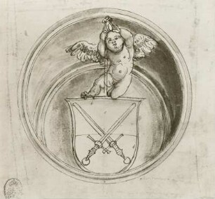 Flügelknabe mit Wappen