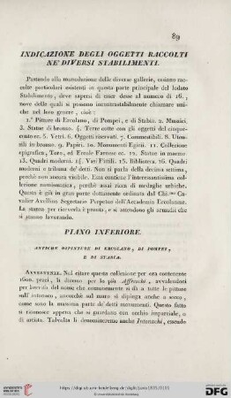 Indicazione degli oggetti raccolti ne' diversi stabilimenti