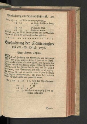 Beobachtung der totalen Mondfinsterniß am 4ten Octob. 1736.