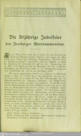 Die 50jährige Jubelfeier des Freiberger Altertumsvereins