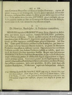 §. 17. De Henrico, Rudolpho, & Friderico comitibus