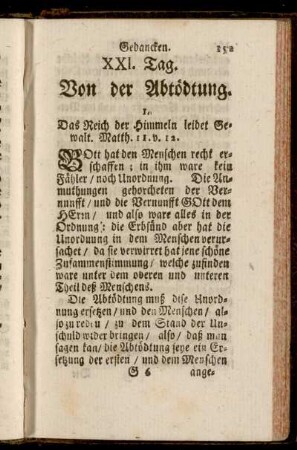 XXI. Tag. Von der Abtödtung. - XXII. Tag. Erste Beweg-Ursach der Abtödtung.