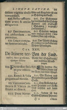 Cap. XXV. De Itinere terrestri, Navigatione, eiusque Instrumentis