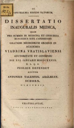 De ophthalmia recens natorum : diss. inaug.