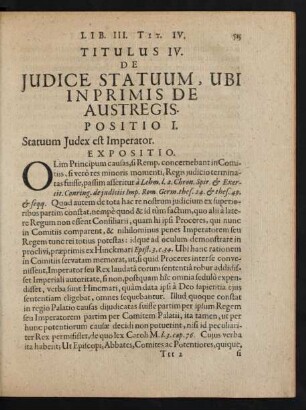 Titulus IV. De Iudice Statuum, Ubi In Primis De Austregis.