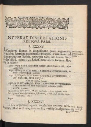 Nuperae Dissertationis Reliqua Pars