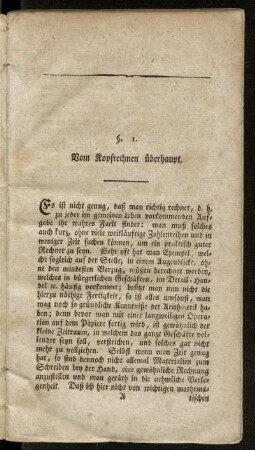 $. 1. Vom Kopfrechnen überhaupt.