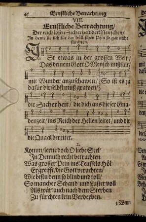 VIII. Ernstliche Betrachtung/ Der ruchlosen Sicherheit der Menschen.