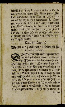 Das II. Capitel. Worzu die Poeterey/ und wann sie erfunden worden.