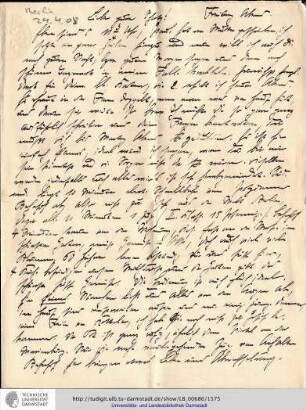 Brief vom 29.04.1908
