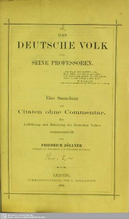 Das deutsche Volk und seine Professoren : eine Sammlung von Citaten ohne Commentar; Zur Aufklärung und Belehrung des deutschen Volkes