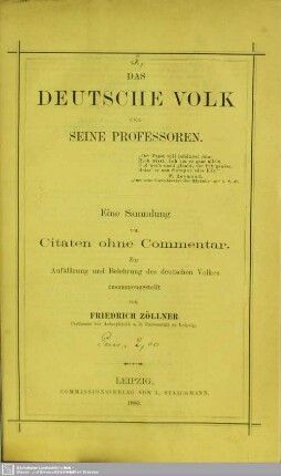 Das deutsche Volk und seine Professoren : eine Sammlung von Citaten ohne Commentar; Zur Aufklärung und Belehrung des deutschen Volkes