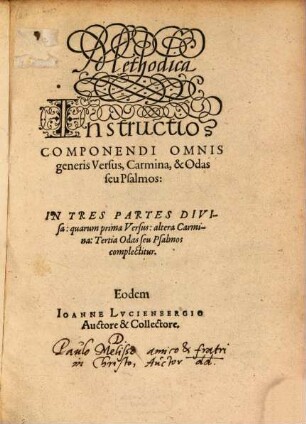 Methodica instructio componendi omnis generis versus, carmina, & odae seu psalmos