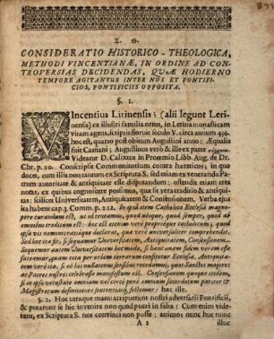 Consideratio methodi Vincentianae, in ordine ad decidendas fidei controversias, quae hodierno tempore agitantur inter nos et pontificios