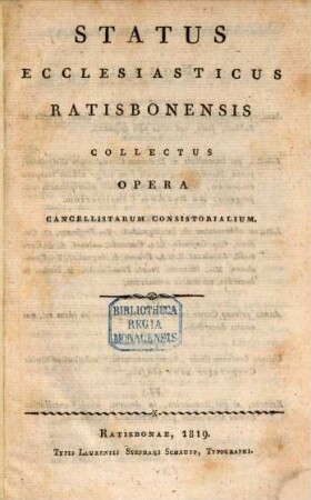 Status ecclesiasticus Ratisbonensis. 1819, 1819