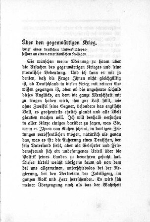 Über den gegenwärtigen Krieg.