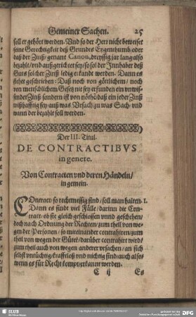 Der III. Titul. Von Contracten und deren Händeln, in gemein