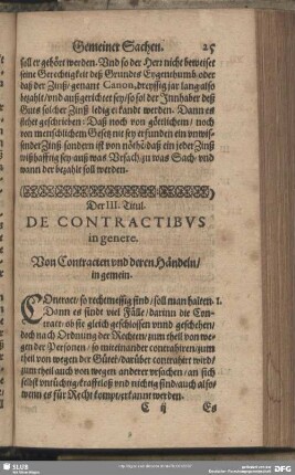 Der III. Titul. Von Contracten und deren Händeln, in gemein