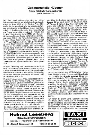 Zubauernstelle Hübener früher Sülldorfer Landstraße 185 : (siehe Titelblatt)